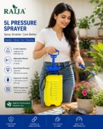 RAIJA 5 Litre Manual Pressure Sprayer Pump for Gardening, Plant Watering, Car Washing & Pest Control | Adjustable Nozzle | Heavy Duty Hand Pump Sprayer | Leak-Proof Tank - Image 3