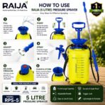 RAIJA 5 Litre Manual Pressure Sprayer Pump for Gardening, Plant Watering, Car Washing & Pest Control | Adjustable Nozzle | Heavy Duty Hand Pump Sprayer | Leak-Proof Tank - Image 6